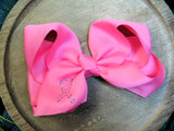 Hot Pink Rhinestone Breast Cancer 6 Inch Hair Bow