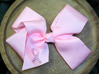 Light Pink Rhinestone Breast Cancer 6 Inch Hair Bow